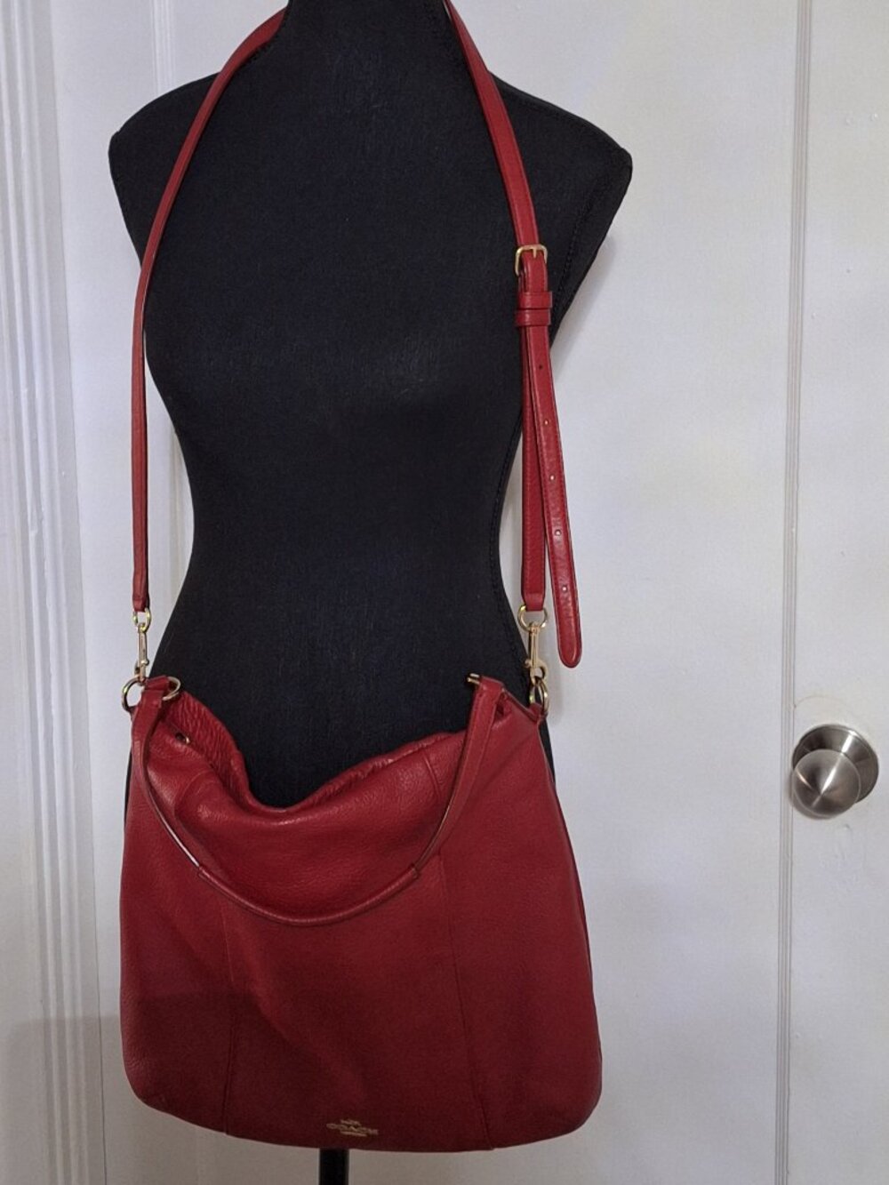COACH East/West Isabelle Shoulder Bag in Red Pebble Leather (F35809)